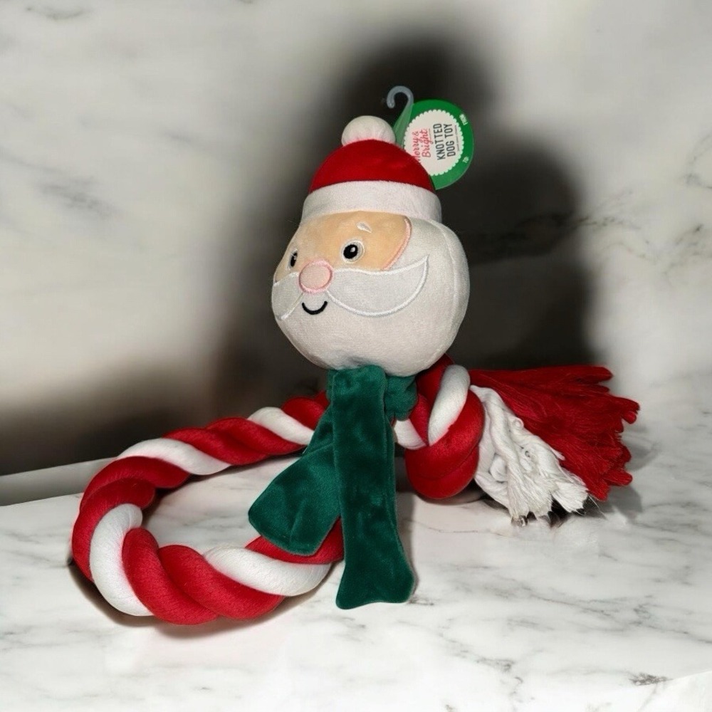 Merry & Bright Jolly 34" Dog Toy Knotted Rope Red White SANTA Plush Tug Chew
